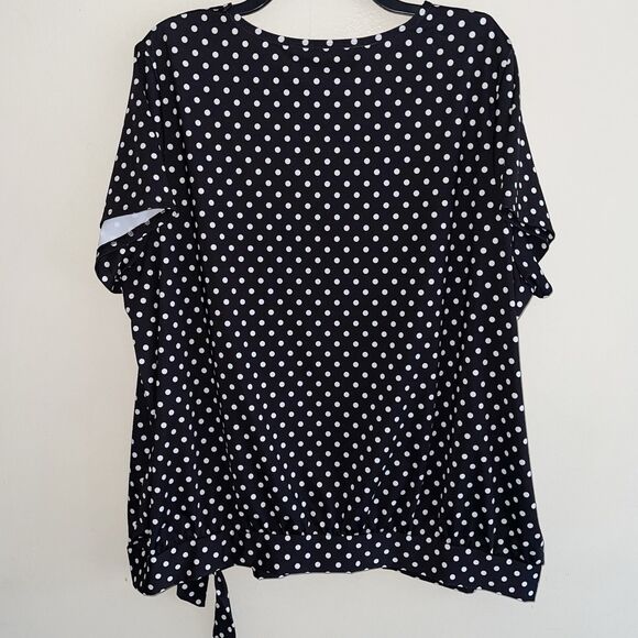 Lands End Polka Dots Knit Top Size 2X Womans White Short Sleeves Tie Knot - Picture 4 of 8